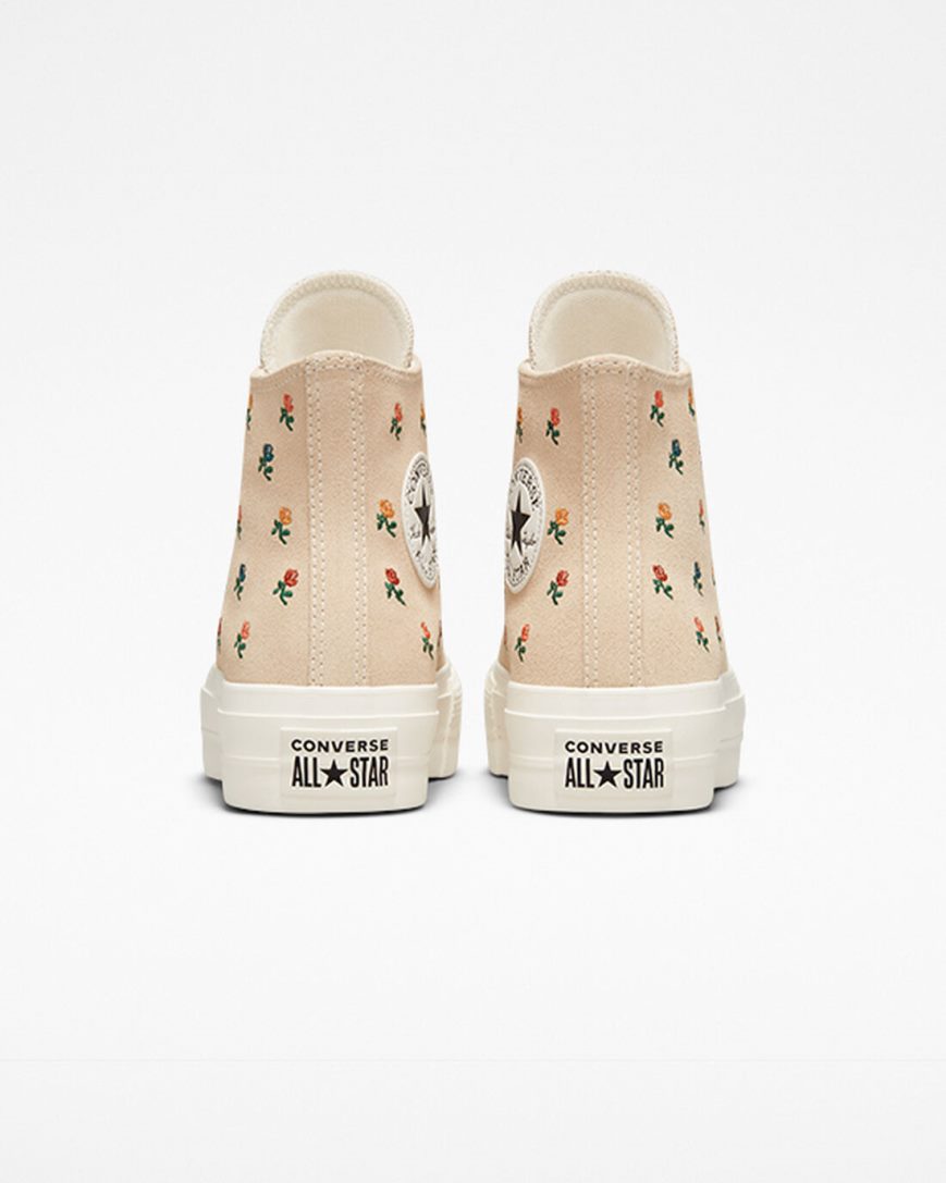 Zapatos Plataforma Converse Chuck Taylor All Star Lift Embroidered Roses Altas Mujer Beige | PE 854PW0